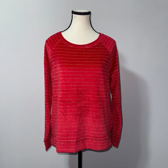 Liz Claiborne Red Velvet Striped Top - Shimmer Detail Womens Size Small - Picture 7 of 7